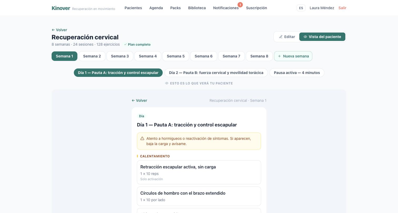 Vista previa de la sesión tal como la verá el paciente